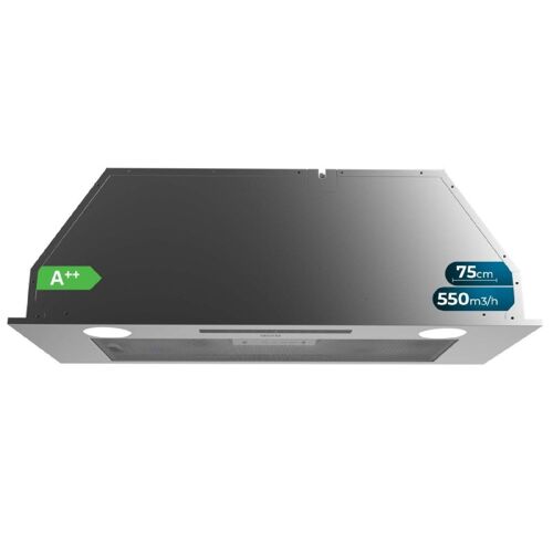 Cecotec Hotte Aspirante 75cm Bolero Flux IT 755500 Inox A++. Moteur 70W, 3 Niveaux de Puissance, Faible consommation, Finition inox, Puissance 550m³/h, Tactile, Booster, Lumière et Filtre à charbon