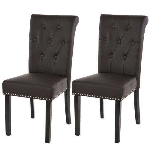 Lot De 2 Chaises De Salle À Manger Chesterfield Ii Av Rivets Similicuir Brun Foncé, Pieds Foncés