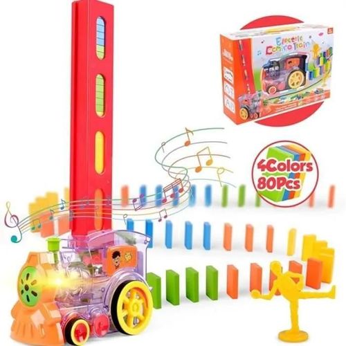 Jouet de train dominos,avec musique et lumières, jouets empilables de briques électriques, cadeau enfant - 80 couleurs multiples