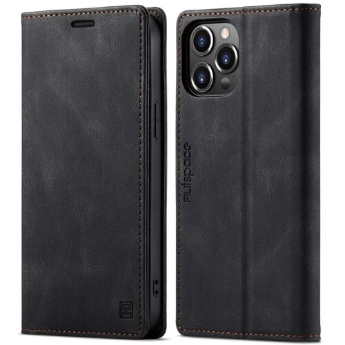 Etui Folio Pour Iphone 13 Pro Aspect Rétro Nubuck Noir