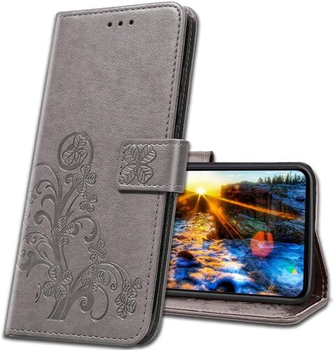 Coque Pour Samsung Galaxy A80, Housse En Cuir Galaxy A80, Etui Telephone Samsung A80 Magnetique Etui Housse Pour Samsung Galaxy A80. Luck Clover Grey