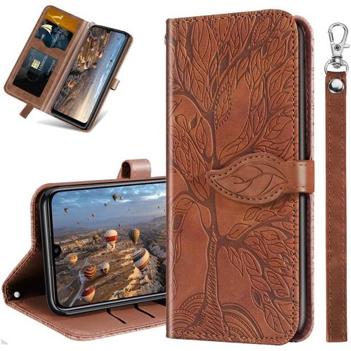 Coque Pour Samsung Galaxy A10s Rabat Etui, Samsung A10s Protection Housse En Cuir Pu, Coques Portefeuille Pour Samsung Galaxy A10s. Rx2 Tree Brown