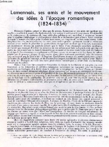 Lamennais, Ses Amis Et Le Mouvement Des Idees A L'epoque Romantique (1824-1834) (Tire A Part)