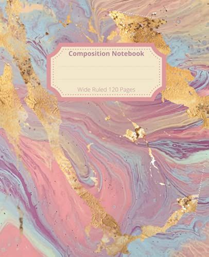 Composition Notebook: Wide Ruled Lined Paper Notebook Journal, Gold Glitter Pink Liquid Marble Painting Workbook For Girls Kids Teens Students For Back To School And Home College Writing Notes