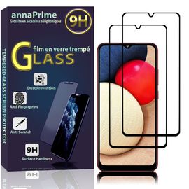 Lot / Pack De 2 Films Verre Trempé Pour Samsung Galaxy A02s 6.5" De Protection D'écran - Couleur Noir