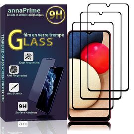 Lot / Pack De 3 Films Verre Trempé Pour Samsung Galaxy A02s 6.5" De Protection D'écran - Couleur Noir