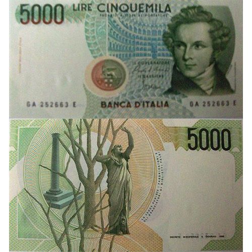 Italie 5000 Lires Italiennes V.Bellini -  N.1 Billet Neuf - Signature Ciampi-Stevani