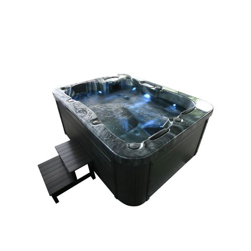 HOME DELUXE Spa extérieur 'BLACK MARBLE PLUS' -Version: Plus couverture thermique et escalier- Chauffage et buses de massage inclus, pour 3 personnes I Spa de jardin, Bain à remous extérieur