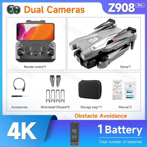 Z908 Pro/Max Mini Drone Hélicoptère Professionnel,Quadricoptère Rc,Drones Caméra 4k,Drone Évitement D'obstacles Avec Caméra - Type 4k Gray 1b-Generique