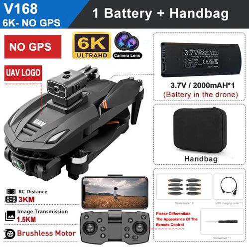 V168 Mini Drone Professionnel 8k Hd Double Caméra Gps Rc Lens Fpv Grand Angle Caméra Quatre Façons Déviter Les Obstacles Positionnement Optique Hoverair De Haute Qualité Dron - Type [V168]-6k-Generique