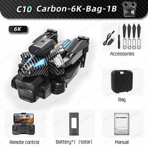 Drone C10 Max 6000m Gps Rc Hd,Flux Optique,Positionnement,Évitement D'obstacles,Geste,Photographie,Pliable,Quadrirotor,Jouet,Cadeaux - Type Carbon-6k-Bag-1b #B-Generique