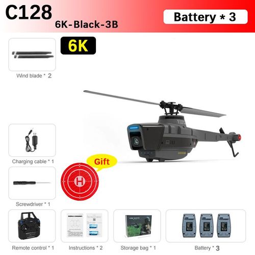 Bmad-Drone C128 Rc 2.4g,Hélicoptère Rc,4 Proplesscamera,Pouvez-Vous Roscope Électronique 6 Axes,Pression D'air Recommandée,Vs C127 C186,Jouet Cadeau - Type 6k-Black-3b-Generique