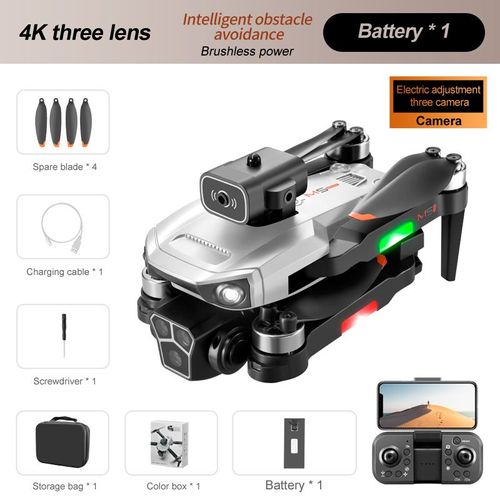 M1s Mini Drone 4k Avec Trois Caméras,Professionnel,Grand Angle,Localisation De Flux Optique,Quatre Voies,Évitement D'obstacles,Rc Quadcopter,Jouets - Type 4k Grey 1b-Generique