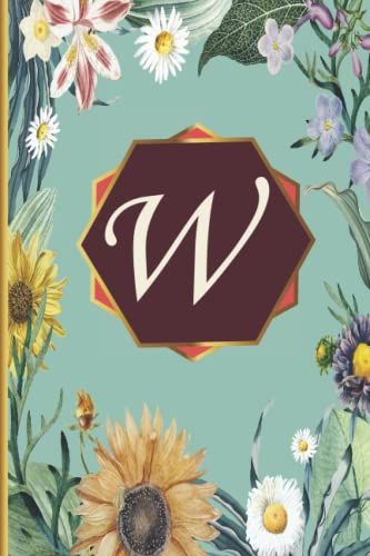 W: Cute Initial Notebook Letter W Monogram Gifts For Mom Girls And Women Journal Pink & Gold Cute Glitter Confetti Initial Blank Lined Writing Note Book