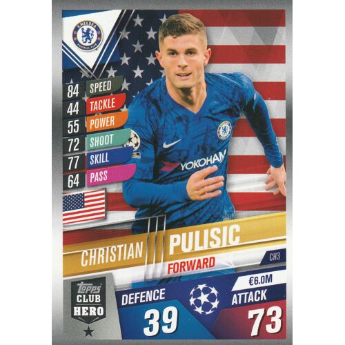Ch 3 - Carte Topps - Foot Match Attax 101 - Uefa Champions League 2019 / 2020 - Christian Pulisic - Chelsea