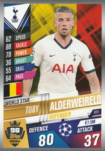 W 98 - Carte Topps - Foot Match Attax 101 - Uefa Champions League 2019 / 2020 - Toby Alderweireld - Tottenham