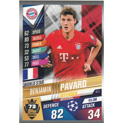 W 73 - Carte Topps - Foot Match Attax 101 - Uefa Champions League 2019 / 2020 - Benjamin Pavard - Bayern Munich