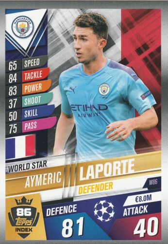 W 86 - Carte Topps - Foot Match Attax 101 - Uefa Champions League 2019 / 2020 - Aymeric Laporte - Manchester City