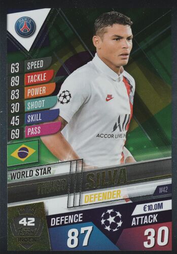 W 42 - Carte Topps - Foot Match Attax 101 - Uefa Champions League 2019 / 2020 - Thiago Silva - Paris Saint Germain