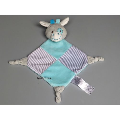 Doudou âne plat gris bleu Tom & Kiddy