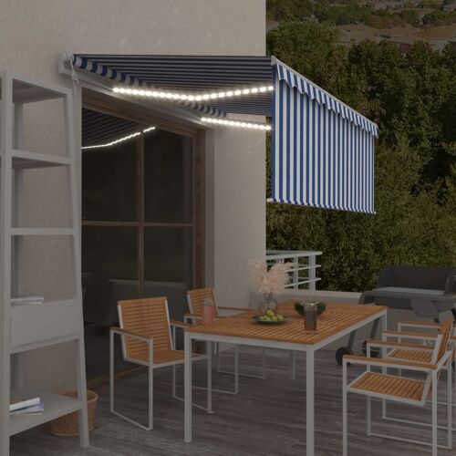 Vidaxl Auvent Automatique Store Led Capteur De Vent 3x2,5 M Bleu/Blanc