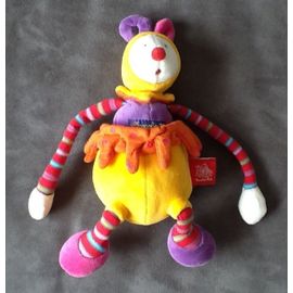Doudou Moulin Roty Clown Rouge Orange Dragobert Hochet 23cms
