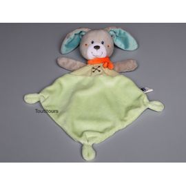 Doudou lapin plat vert bleu orange Tex Baby