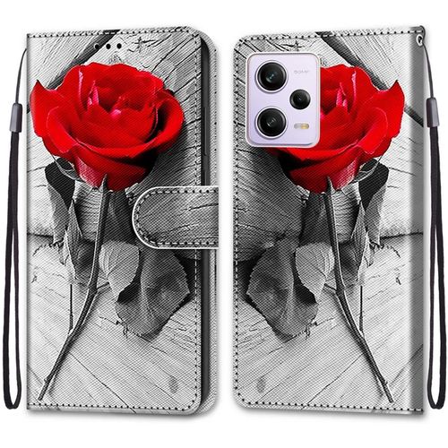 Coque Pour Xiaomi Redmi Note 12 Pro 5g, Etui En Cuir Pu Portefeuille Housse Coque Avec 360 Degres Silicone Protection Cover Cuir Pochette Magnetique Und Flip Bequille (Rose)