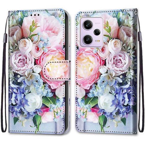 Coque Pour Xiaomi Redmi Note 12 Pro 5g, Etui En Cuir Pu Portefeuille Housse Coque Avec 360 Degres Silicone Protection Cover Cuir Pochette Magnetique Und Flip Bequille (Fleur 3)