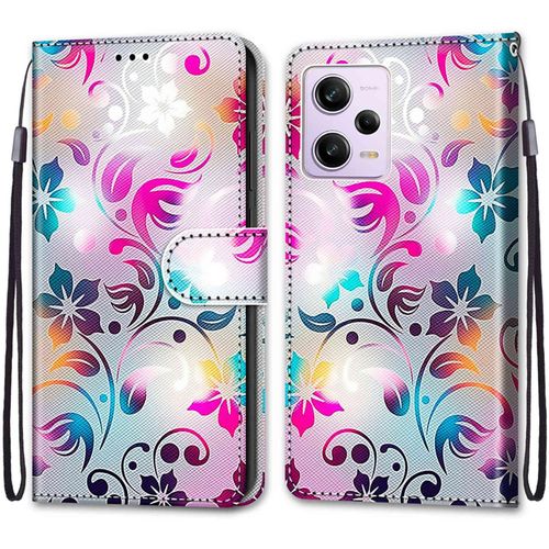 Coque Pour Xiaomi Redmi Note 12 Pro 5g, Etui En Cuir Pu Portefeuille Housse Coque Avec 360 Degres Silicone Protection Cover Cuir Pochette Magnetique Und Flip Bequille (Fleur 1)