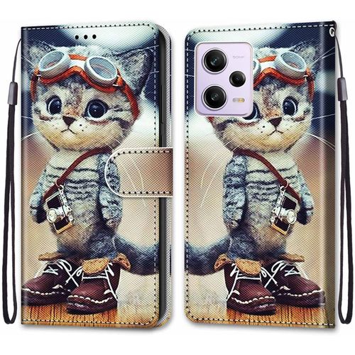Coque Pour Xiaomi Redmi Note 12 Pro 5g, Etui En Cuir Pu Portefeuille Housse Coque Avec 360 Degres Silicone Protection Cover Cuir Pochette Magnetique Und Flip Bequille (Chat 1)