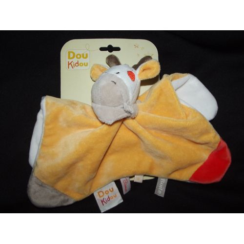 Doudou Plat Girafe Vache Doukidou Dou Kidou Marron Brun Jaune Orange 4 Noeuds Comfort Blanket Comforter Soft Toy 