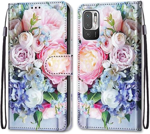 Coque Pour Xiaomi Redmi Note 10 5g, Etui En Cuir Pu Portefeuille Housse Coque Avec 360 Degres Silicone Antichoc Protection Cover Cuir Pochette Magnetique Und Flip Bequille (Fleur 3)