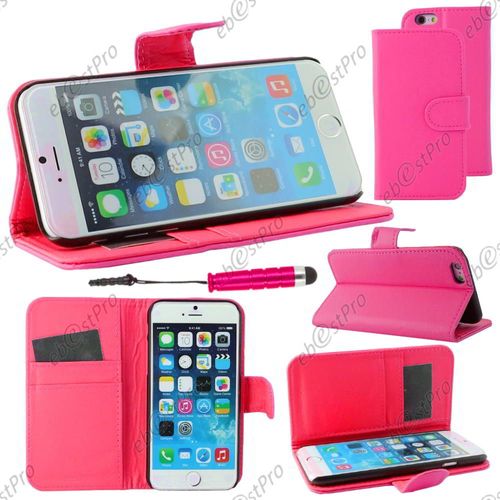 Ebeststar ® Housse Coque Etui Portefeuille Support Folio Simi Cuir Pour Apple Iphone 6 Écran 4,7", Couleur Rose + Mini Stylet + 1 Film Protection D'écran + Lingette