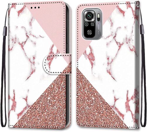 Coque Pour Xiaomi Redmi Note 10 4g / Note 10s, Etui En Cuir Pu Portefeuille Housse Coque Avec 360 Degres Silicone Antichoc Protection Cover Cuir Magnetique Und Flip Bequille (Marbre)