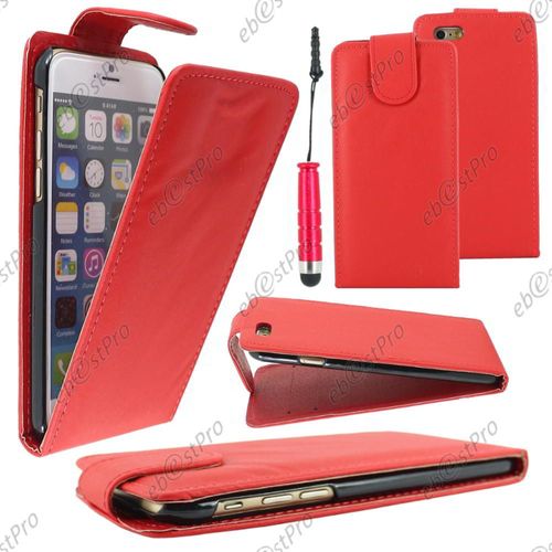 Ebeststar ® Housse Coque Etui Simili Cuir À Rabat Vertical Pour Apple Iphone 6 Écran 4,7", Couleur Rouge + Mini Stylet + 1 Film Protection D'écran + Lingette