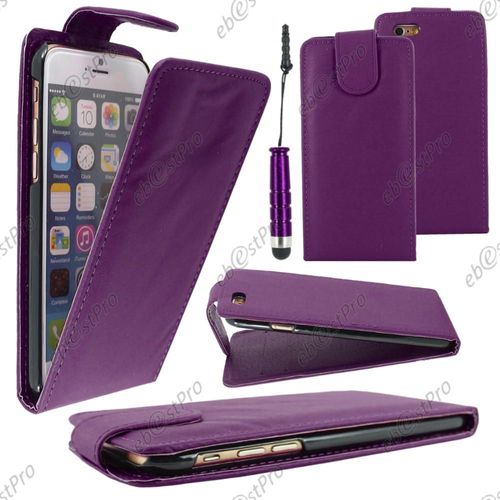 Ebeststar ® Housse Coque Etui Simili Cuir À Rabat Vertical Pour Apple Iphone 6 Écran 4,7", Couleur Violet + Mini Stylet + 1 Film Protection D'écran + Lingette