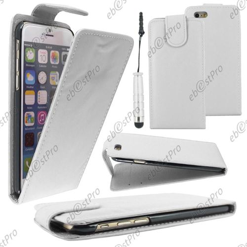 Ebeststar ® Housse Coque Etui Simili Cuir À Rabat Vertical Pour Apple Iphone 6 Écran 4,7", Couleur Blanc + Mini Stylet + 1 Film Protection D'écran + Lingette