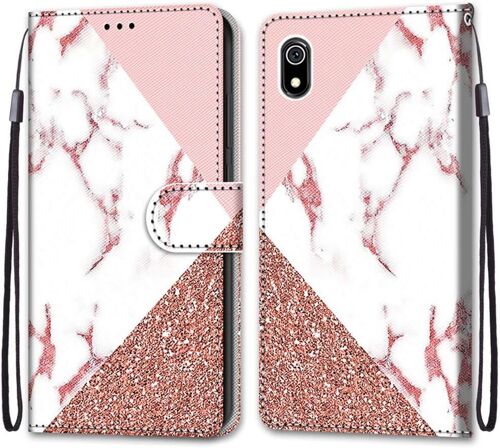 Coque Pour Xiaomi Redmi 7a, Etui En Cuir Pu Portefeuille Housse Coque Avec 360 Degres Silicone Antichoc Protection Cover Cuir Pochette Magnetique Und Flip Bequille (Marbre)