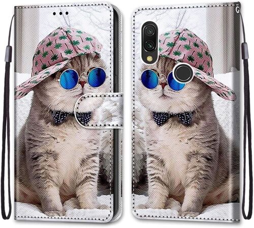 Coque Pour Xiaomi Redmi 7, Etui En Cuir Pu Portefeuille Housse Coque Avec 360 Degres Silicone Antichoc Protection Cover Cuir Pochette Magnetique Und Flip Bequille (Chats 4)