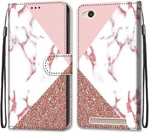 Coque Pour Xiaomi Redmi 4a, Etui En Cuir Pu Portefeuille Housse Coque Avec 360 Degres Silicone Antichoc Protection Cover Cuir Pochette Magnetique Und Flip Bequille (Marbre)