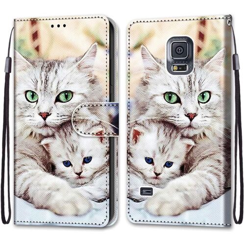Coque Pour Samsung Galaxy S5 Portefeuille Etui ¿¿ Rabat En Pu Cuir Avec Motif,Poche Porte-Cartes,Multi-Usage Peint Housse Cuir Case Magn¿¿Tique Gros Chaton Protection Pour Samsung Galaxy S5