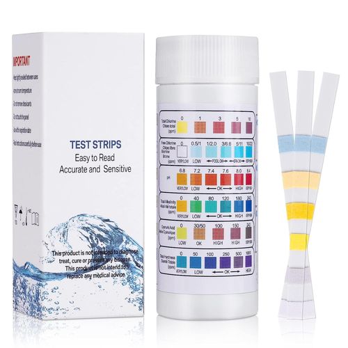 Lot de 100 Bandelettes de Test 6 en 1 de Qualité de l'eau de Piscine pour Chlore brome PH alcalis totaux dureté acide cyanurique Bandelettes Spa et Piscine 6 en 1 100pc