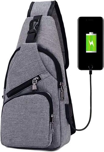 Sac à bandoulière pour homme, sac de poitrine avec chargement USB et port pour écouteurs, sac à dos de voyage pour homme (seulement un sac à dos), gris
