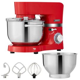 AREBOS Robot Pâtissier Professionnel 1500W | Rouge | Robot de Cuisine Multifonction avec Fouet, Batteur, Crochet | Avec 2 Bols d'Acier Inoxydable | 6 Vitesses | Fonction Pulse