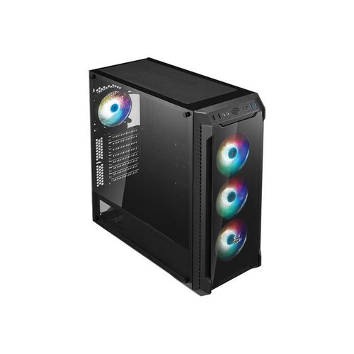 FSP CMT520 Plus - Mid tower - ATX étendu - panneau latéral fenêtré (verre trempé) - pas d'alimentation (ATX) - noir - USB/Audio