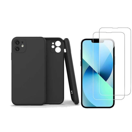 Coque Silicone Pour Iphone 13 Couleur Noir Protection Objectif Appareil Photo + 2 Verres Trempe Protection Ecran Little Boutik®