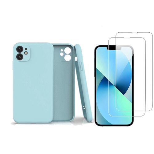 Coque Silicone Pour iPhone 12 / iPhone 12 Pro Couleur Bleu Protection Objectif Appareil Photo + 2 Verres Trempe Protection Ecran Little Boutik®