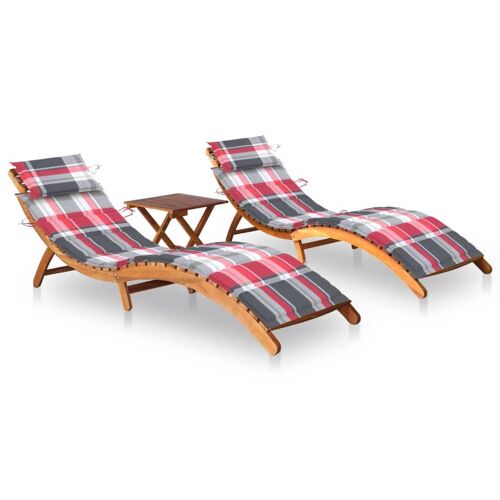 Lot De 2 Transats Chaise Longue Bain De Soleil Lit De Jardin Terrasse Meuble D'extérieur Avec Table Et Coussins Acacia Solide Helloshop26 02_0012100
