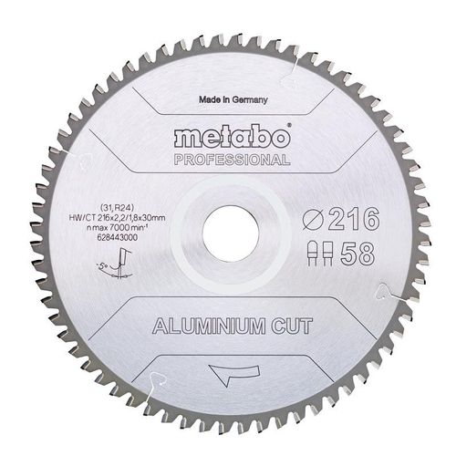 Metabo Lame de scie 'Aluminium cut - Professional', 216x30 Z58 FZ/TZ 5°neg - 628443000